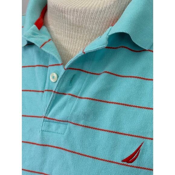 Nautica Polo Shirt - Orange & Blue Striped - Size Medium - Picture 4 of 4